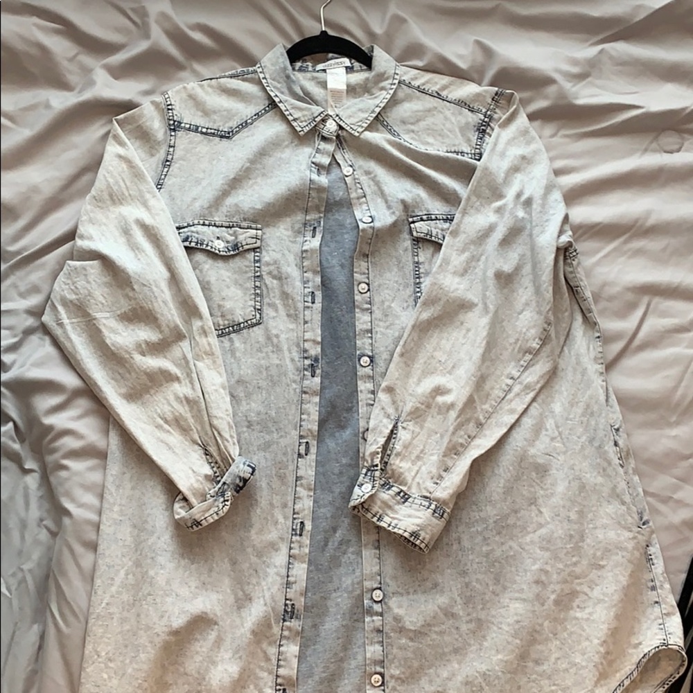 Long Sleeve Denim Plus Size Button Down Shirt